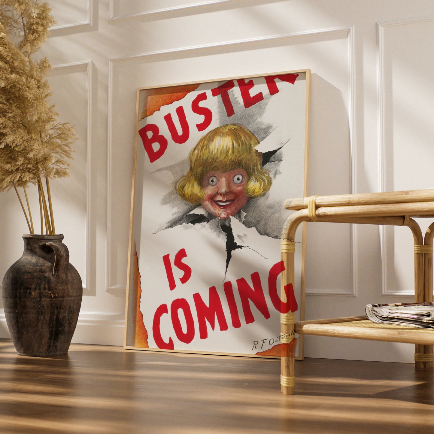 Buster Is Coming Creepy Doll Halloween Art Print, Vintage Horror Poster, Spooky Wall Art