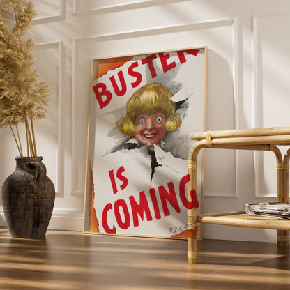Buster Is Coming Creepy Doll Halloween Art Print, Vintage Horror Poster, Spooky Wall Art