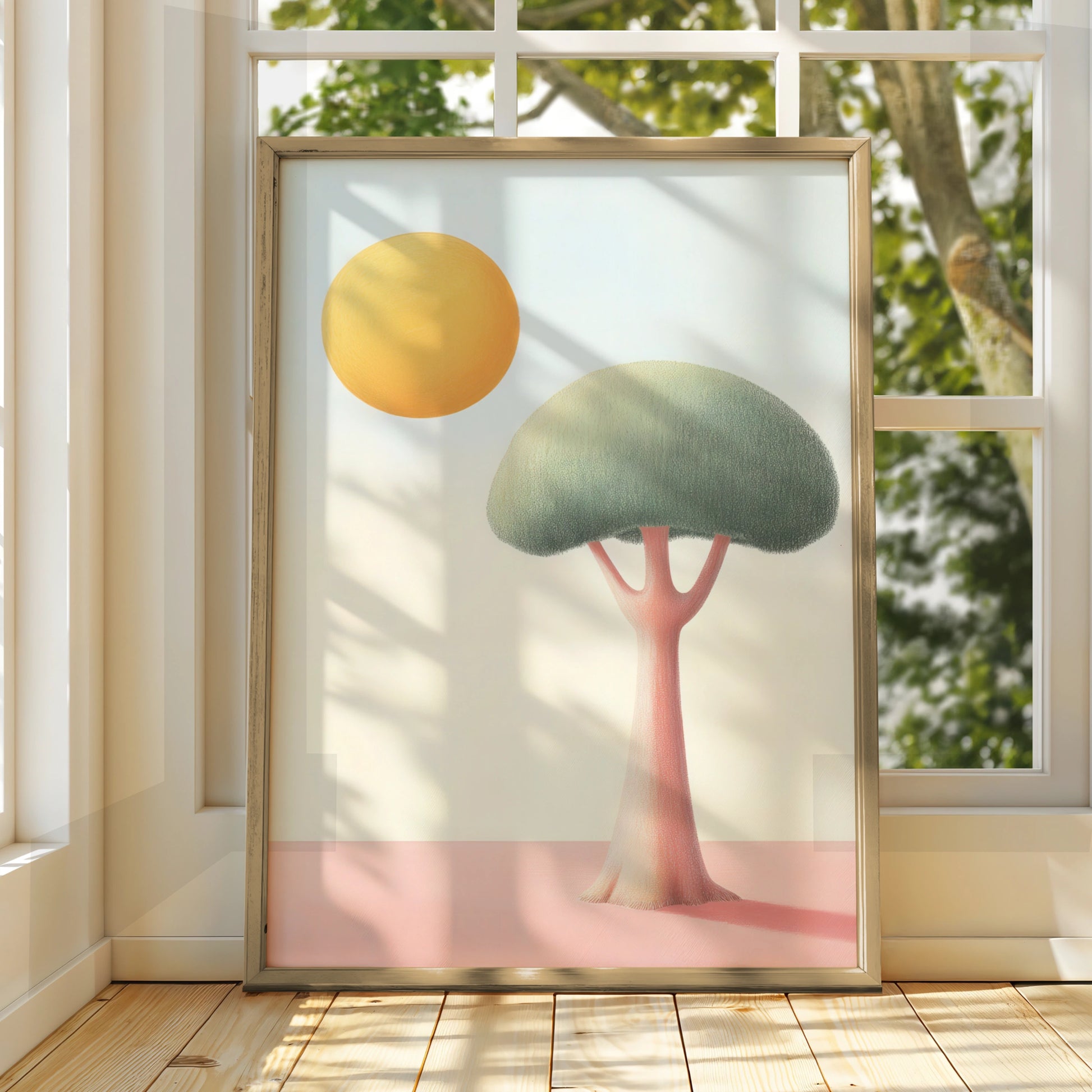 Nursery Wall Art Tree Print, Pastel Sun Poster, Baby Room Decor, Minimalist Kids Art