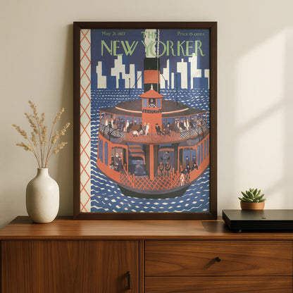 The New Yorker May 1927 Ferry Boat Poster, Vintage NYC Skyline Wall Art Print