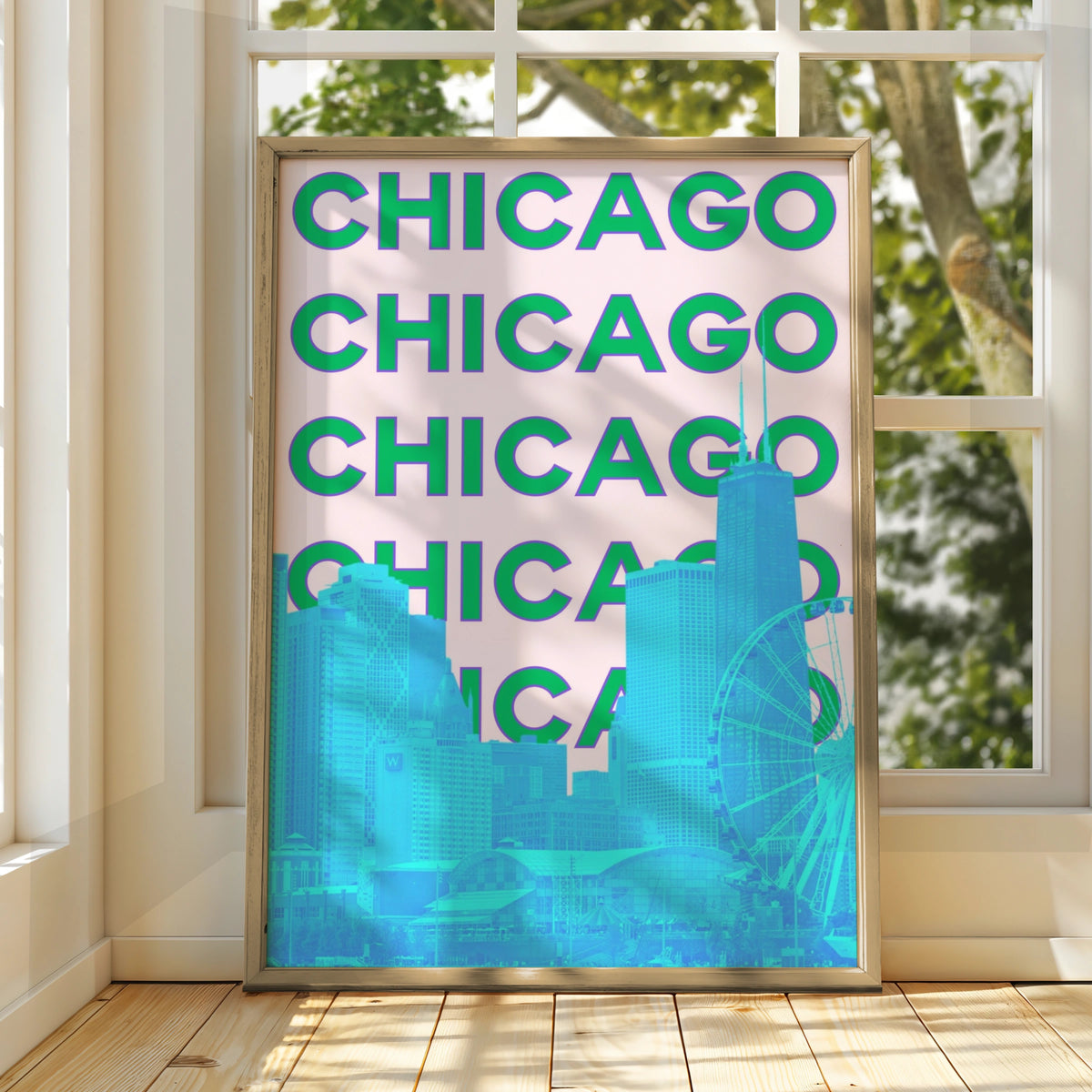 Chicago Travel Poster, Retro City Wall Art, Bold Typography Print, Illinois USA Decor