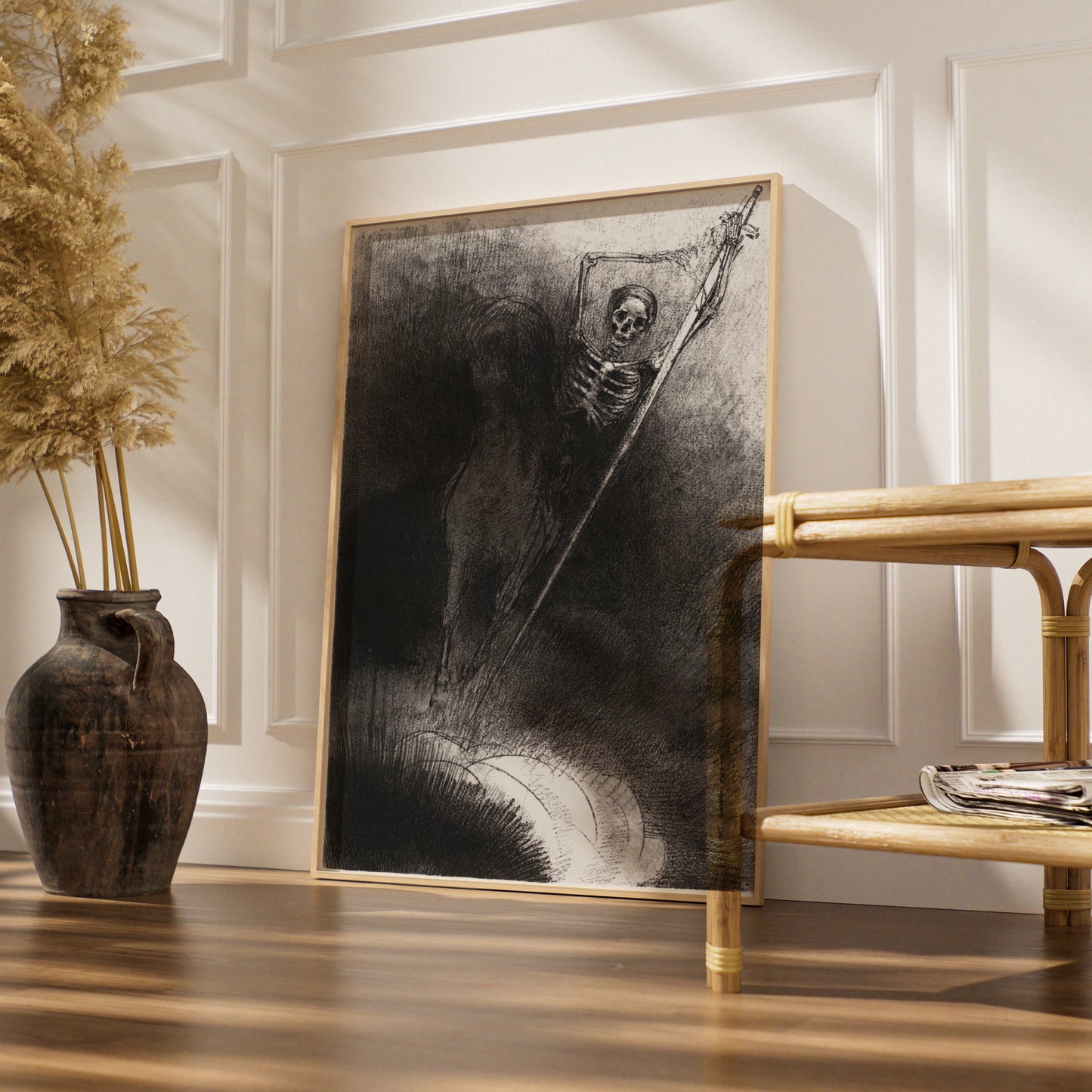 Grim Reaper Skeleton Wall Art, Dark Halloween Poster, Gothic Skull Print, Macabre Home Decor
