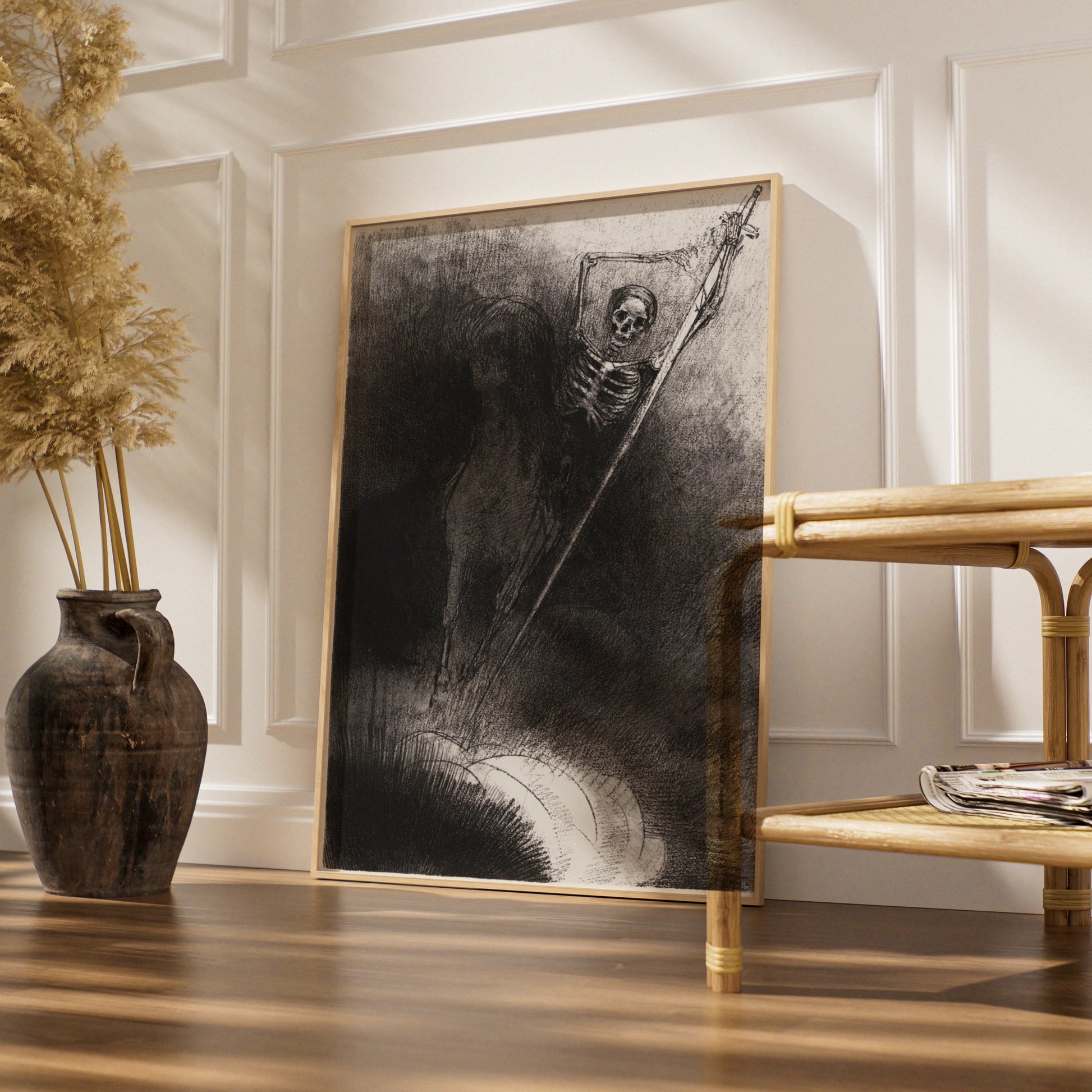 Grim Reaper Skeleton Wall Art, Dark Halloween Poster, Gothic Skull Print, Macabre Home Decor