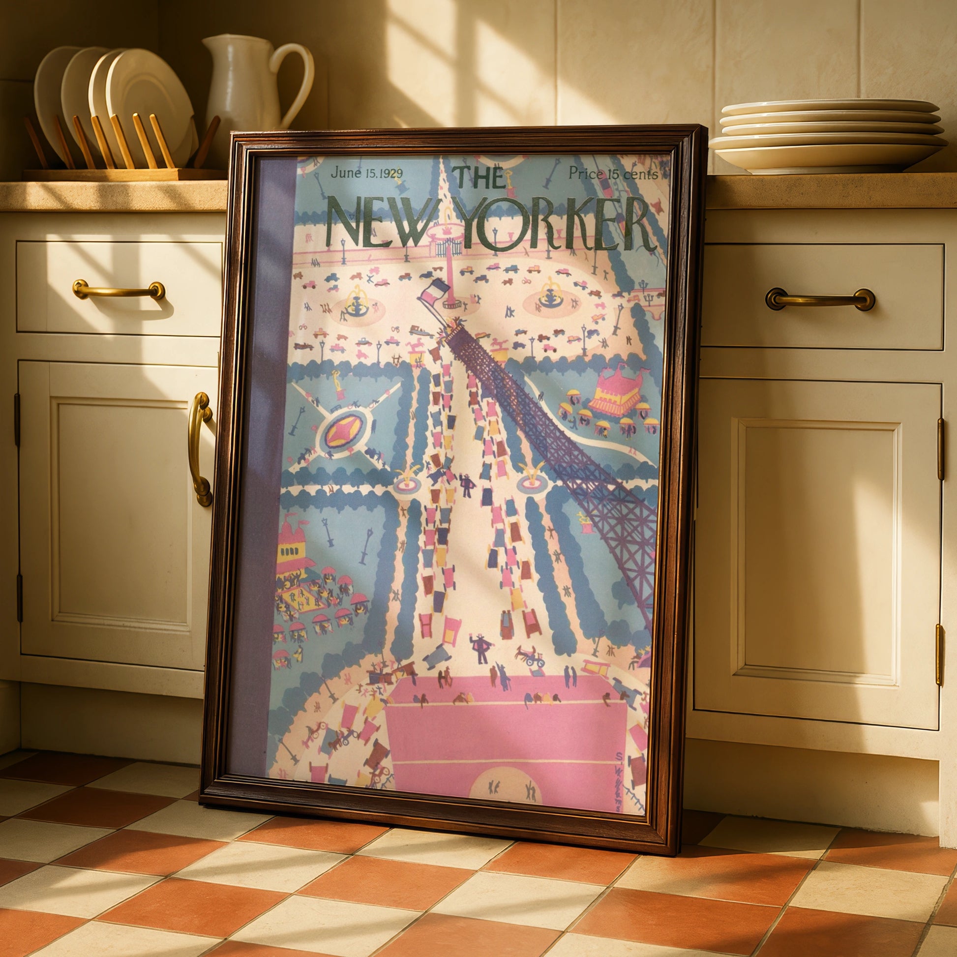 New Yorker Cover June 1929 Paris Eiffel Tower Art Poster, Vintage French Art Deco Print