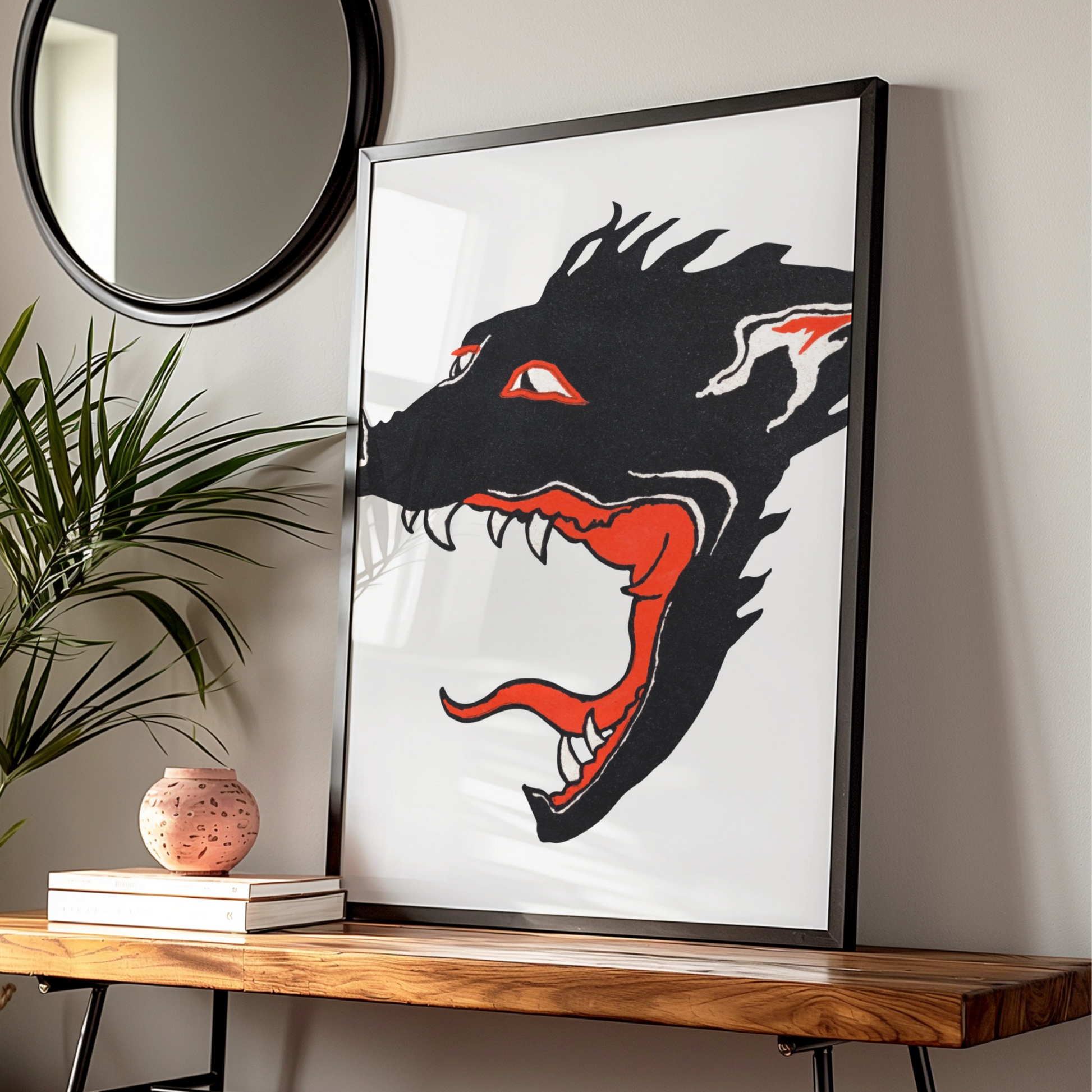 Halloween Wolf Poster, Black Red Werewolf Art Print, Spooky Wall Art, Gothic Horror Decor