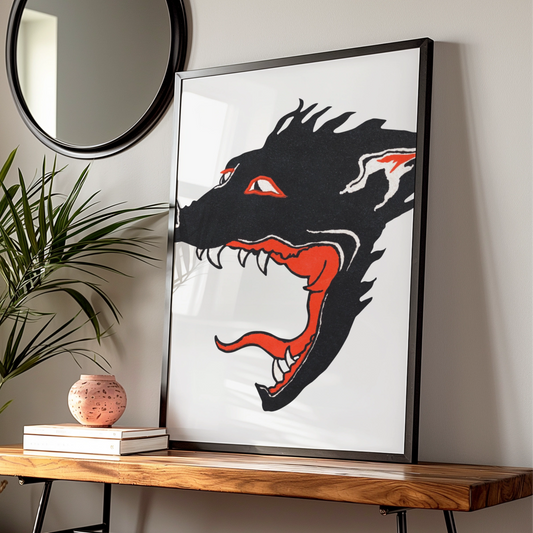 Halloween Wolf Poster, Black Red Werewolf Art Print, Spooky Wall Art, Gothic Horror Decor