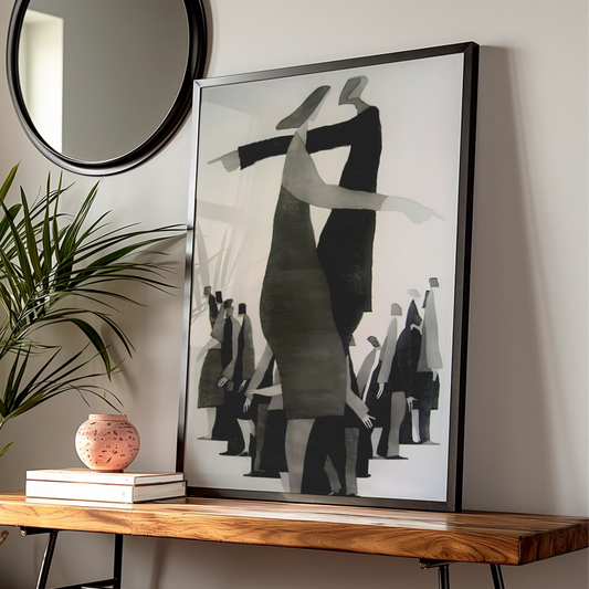 Abstract Figures Dancing Monochrome Wall Art, Black and White Modern Print, Gallery Wall Poster