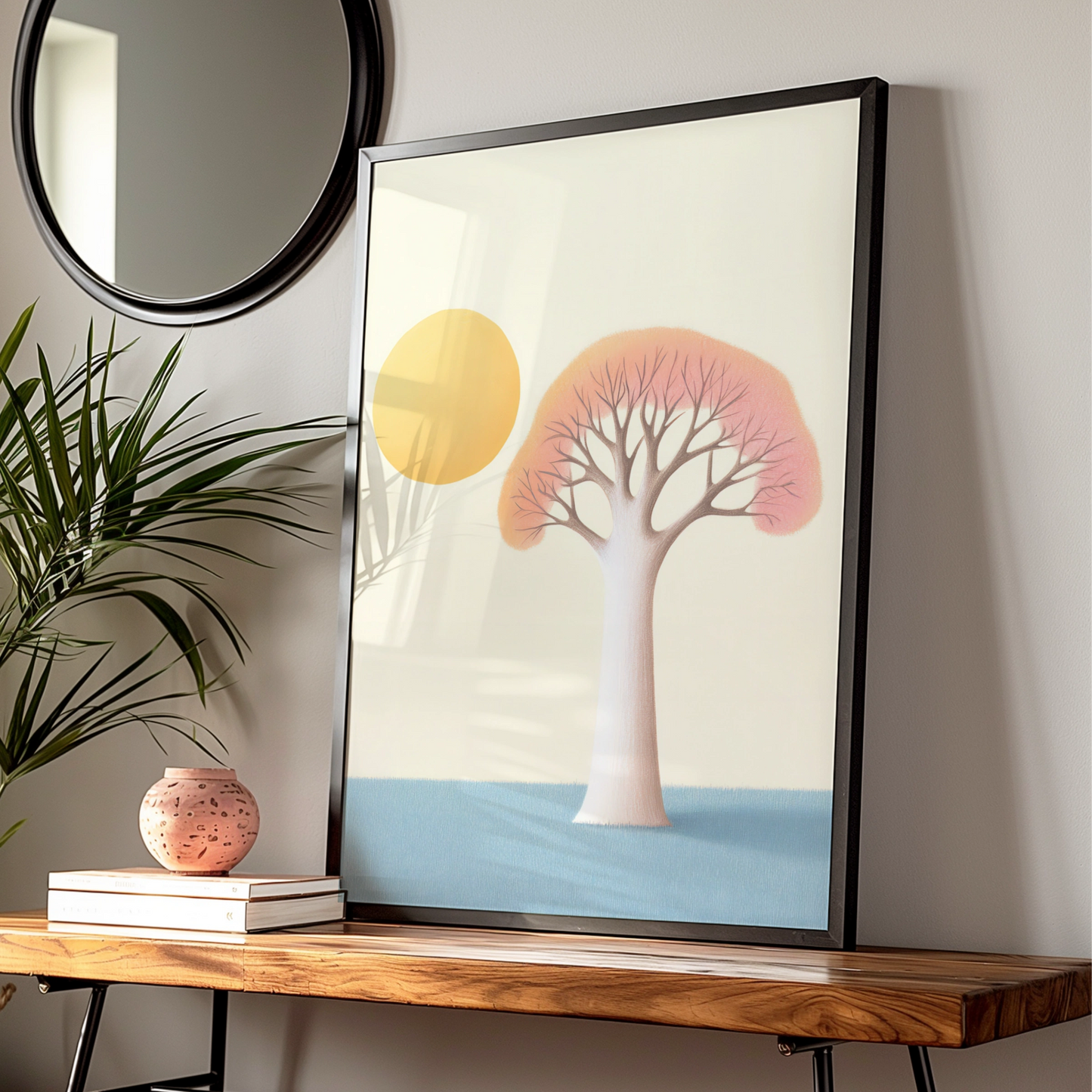 Nursery Tree Wall Art Print, Boho Sun Poster, Pastel Baby Room Decor, Minimalist Kids