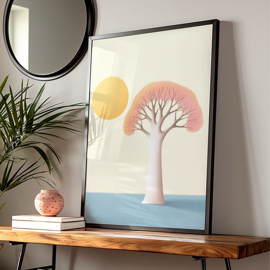 Nursery Tree Wall Art Print, Boho Sun Poster, Pastel Baby Room Decor, Minimalist Kids