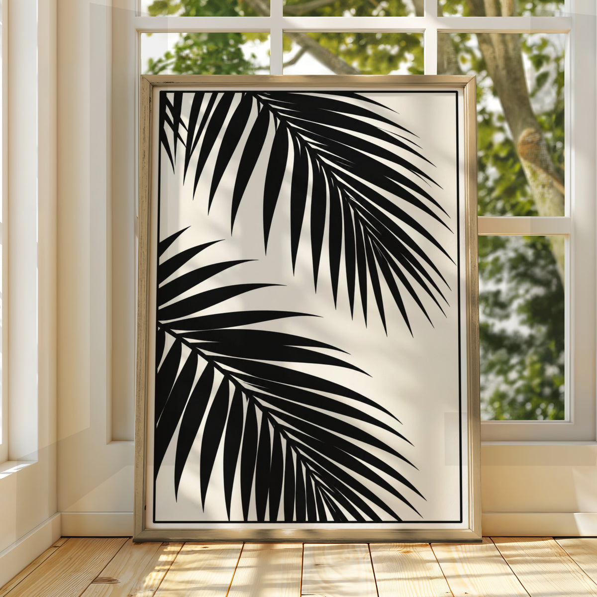 Palm Leaf Monochrome Wall Art, Black and White Botanical Poster, Minimalist Print, Neutral Decor