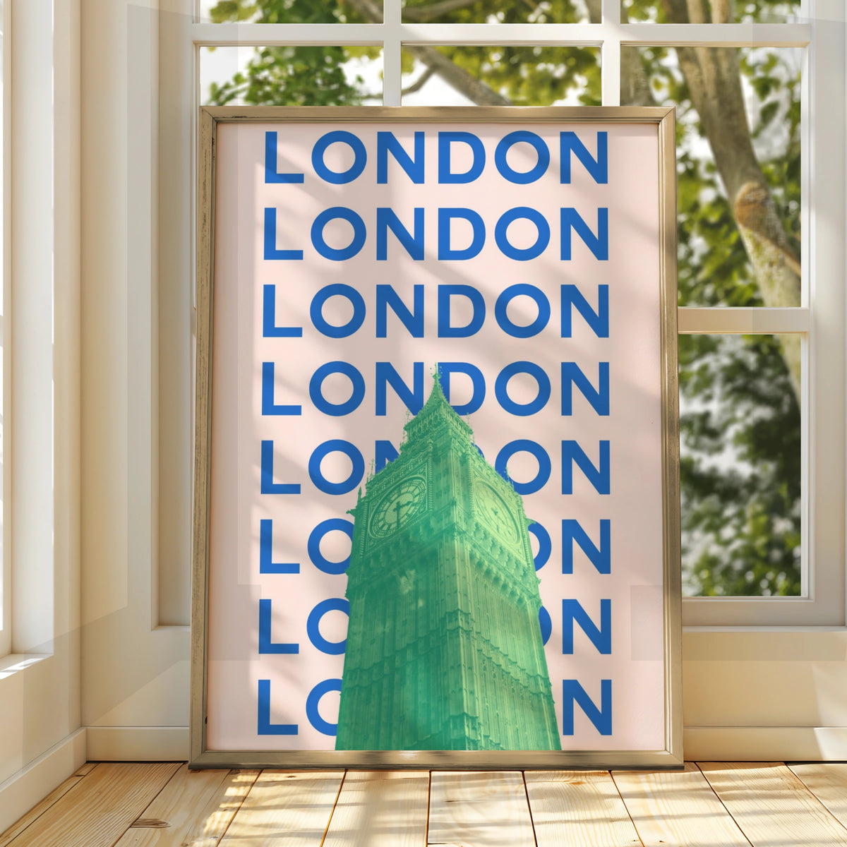 London Travel Poster, Big Ben Wall Art, Retro City Print, UK Bold Pink Blue Decor