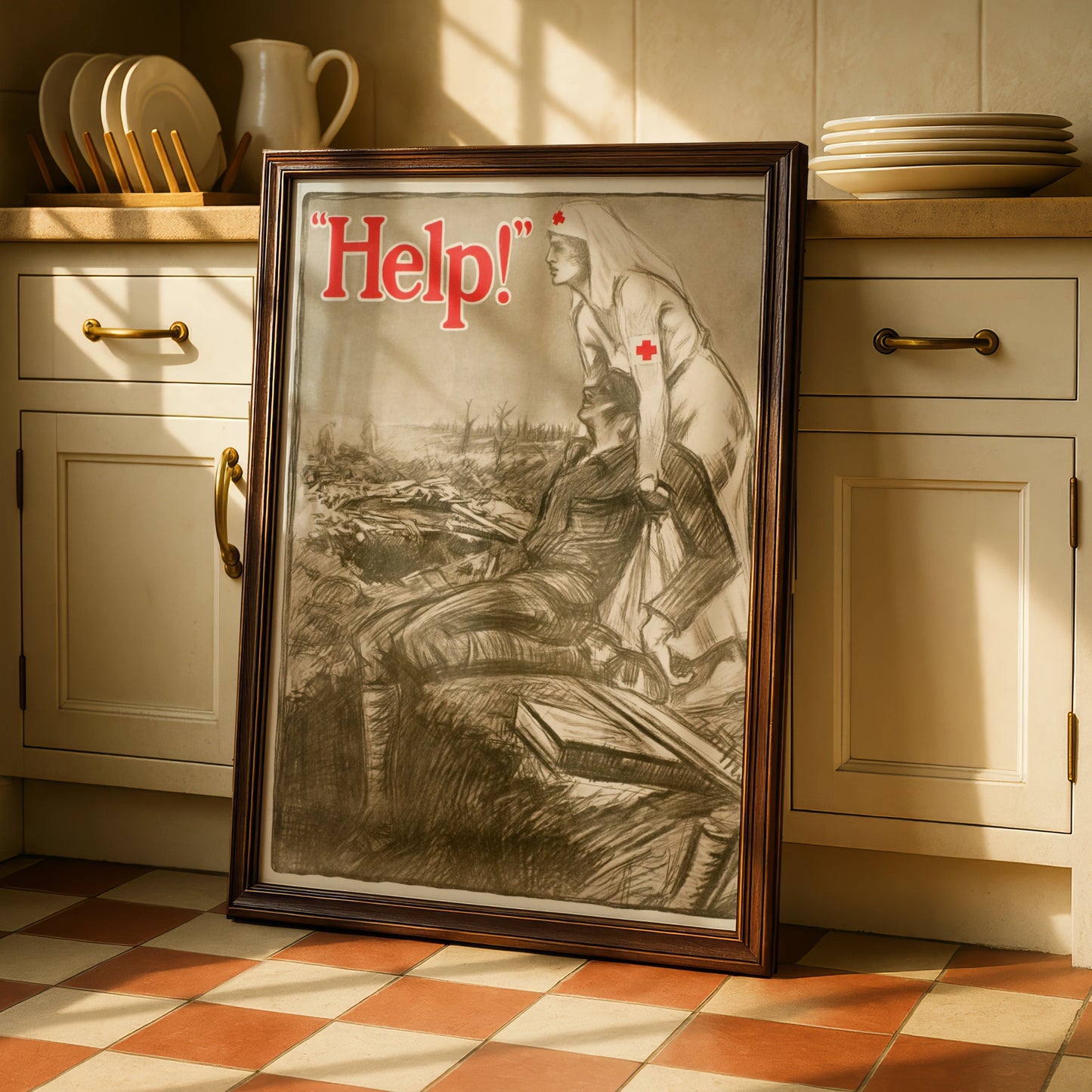 WWI Red Cross Nurse Help Poster, Vintage War Propaganda Wall Art Print, History