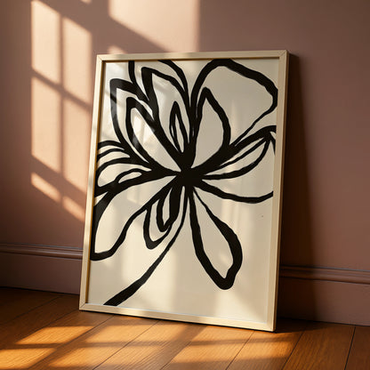 Abstract Flower Line Art, Monochrome Wall Art, Black and White Botanical Minimalist Print