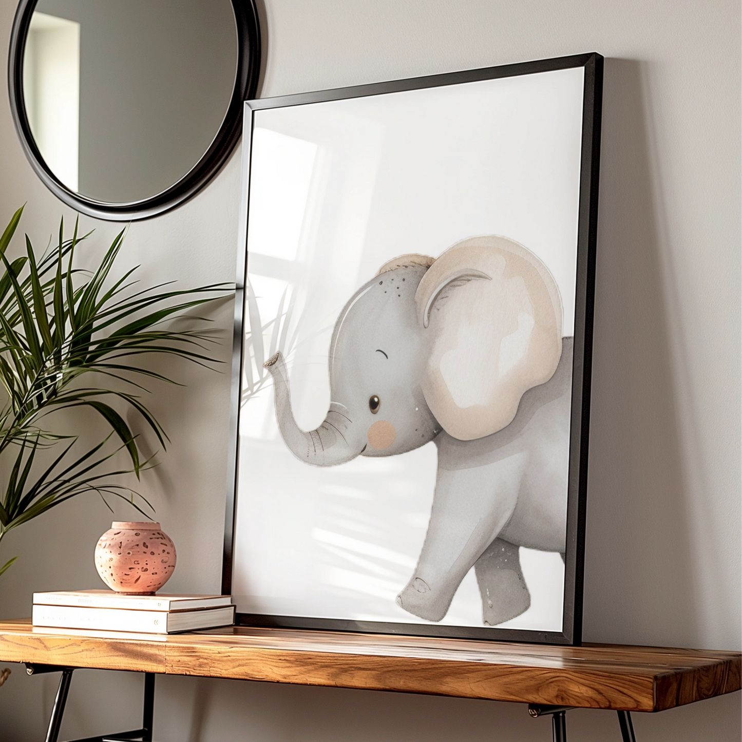 Elephant Nursery Wall Art, Cute Baby Elephant Poster, Safari Animal Print for Kids Room