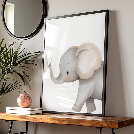 Elephant Nursery Wall Art, Cute Baby Elephant Poster, Safari Animal Print for Kids Room