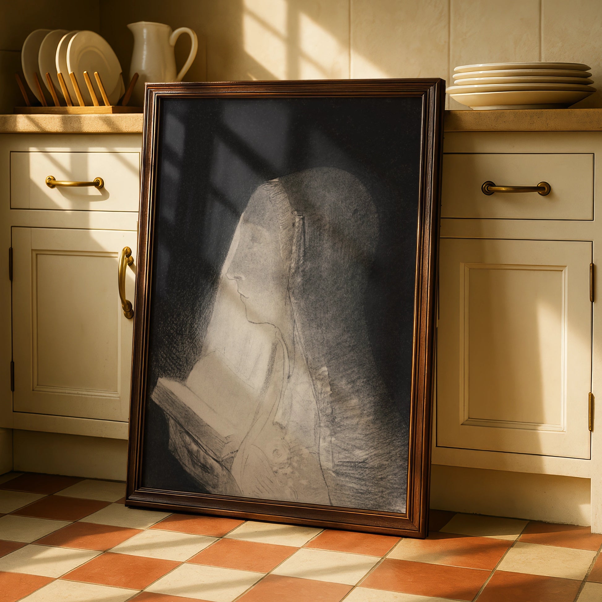 Halloween Gothic Woman Reading Art Print, Dark Occult Poster, Spooky Black Wall Art