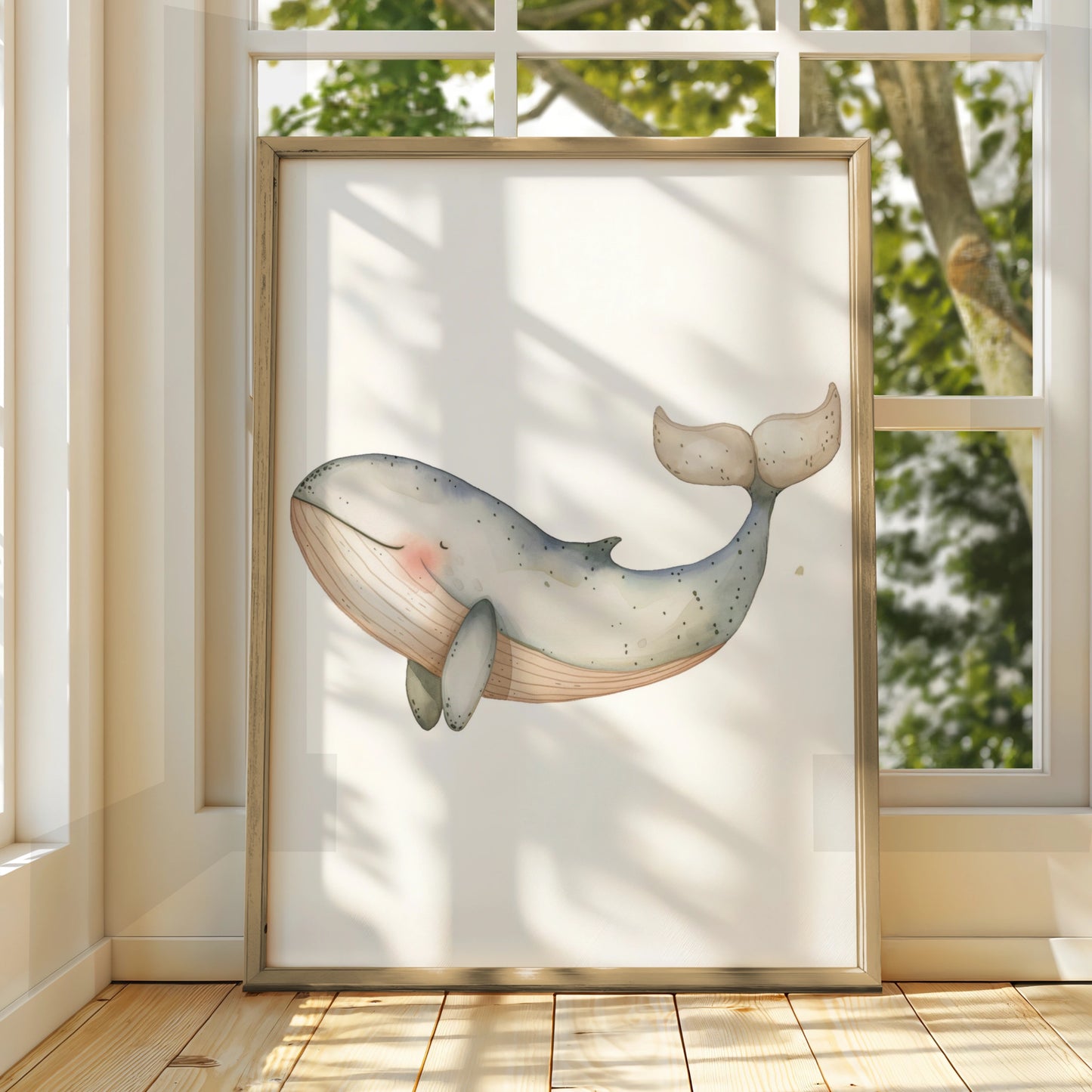 Whale Nursery Wall Art, Watercolour Ocean Print, Baby Room Poster, Cute Sea Animal Decor