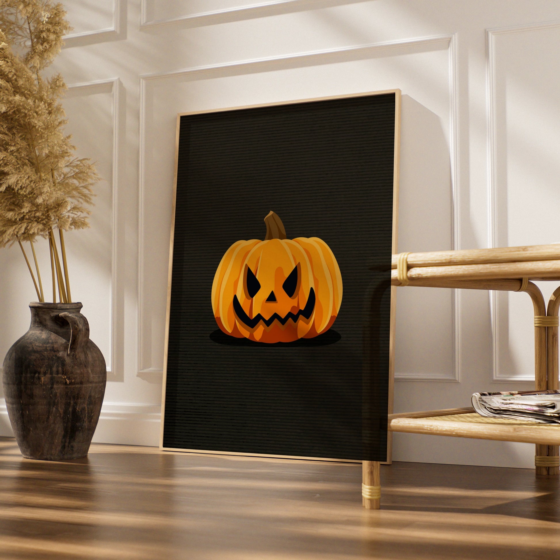 Halloween Pumpkin Jack O Lantern Poster, Spooky Orange Wall Art, Dark Halloween Decor Print