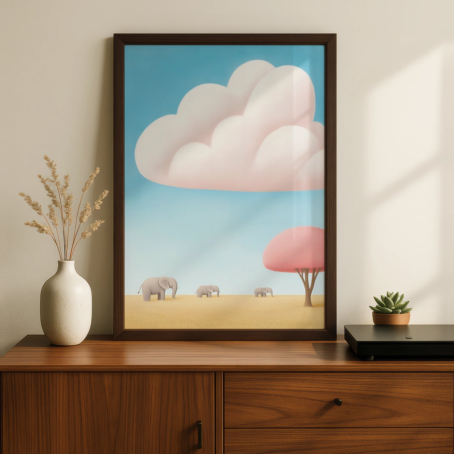 Elephant Nursery Wall Art, Baby Safari Print, Cute Kids Poster, Blue Pink Pastel
