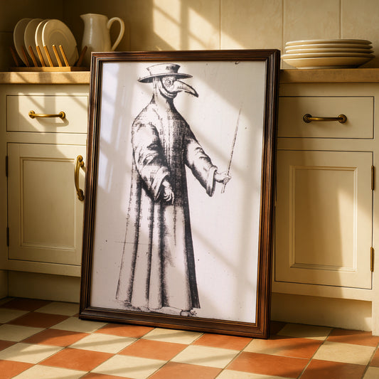 Plague Doctor Halloween Art Print, Vintage Engraving Poster, Dark Gothic Wall Decor