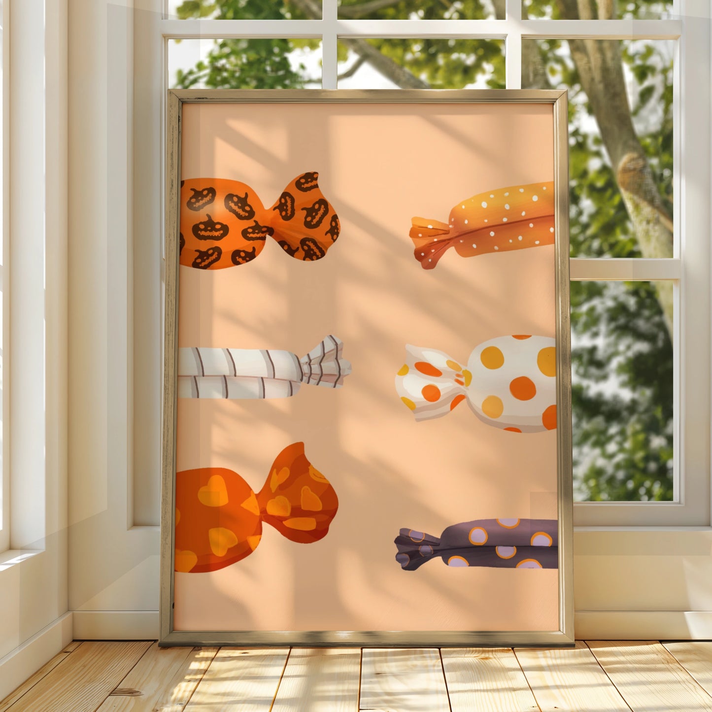 Halloween Candy Poster, Trick or Treat Wall Art, Spooky Sweet Print, Orange Halloween Decor