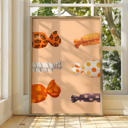 Halloween Candy Poster, Trick or Treat Wall Art, Spooky Sweet Print, Orange Halloween Decor