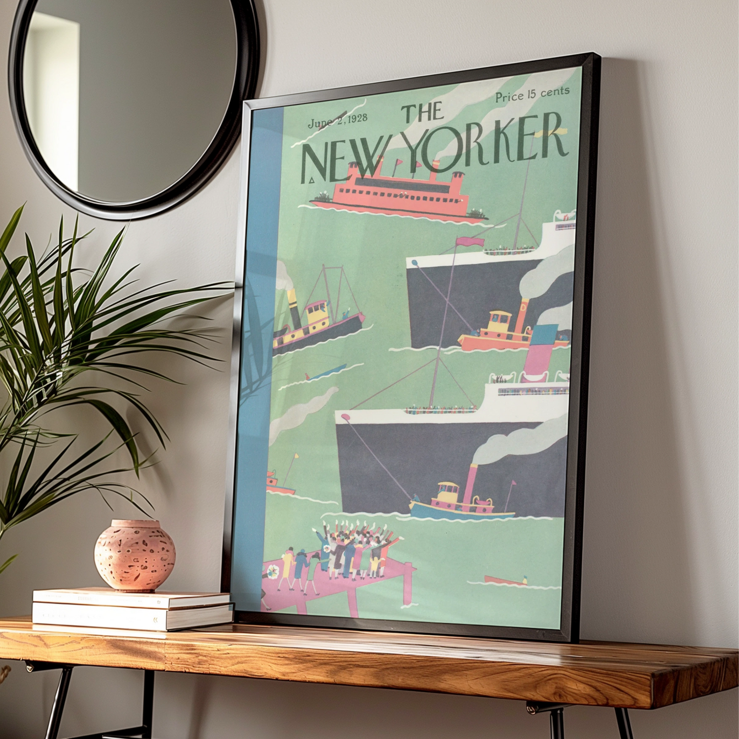New Yorker 1928 Cover Poster, Vintage Harbour Ships Art, Art Deco Wall Print