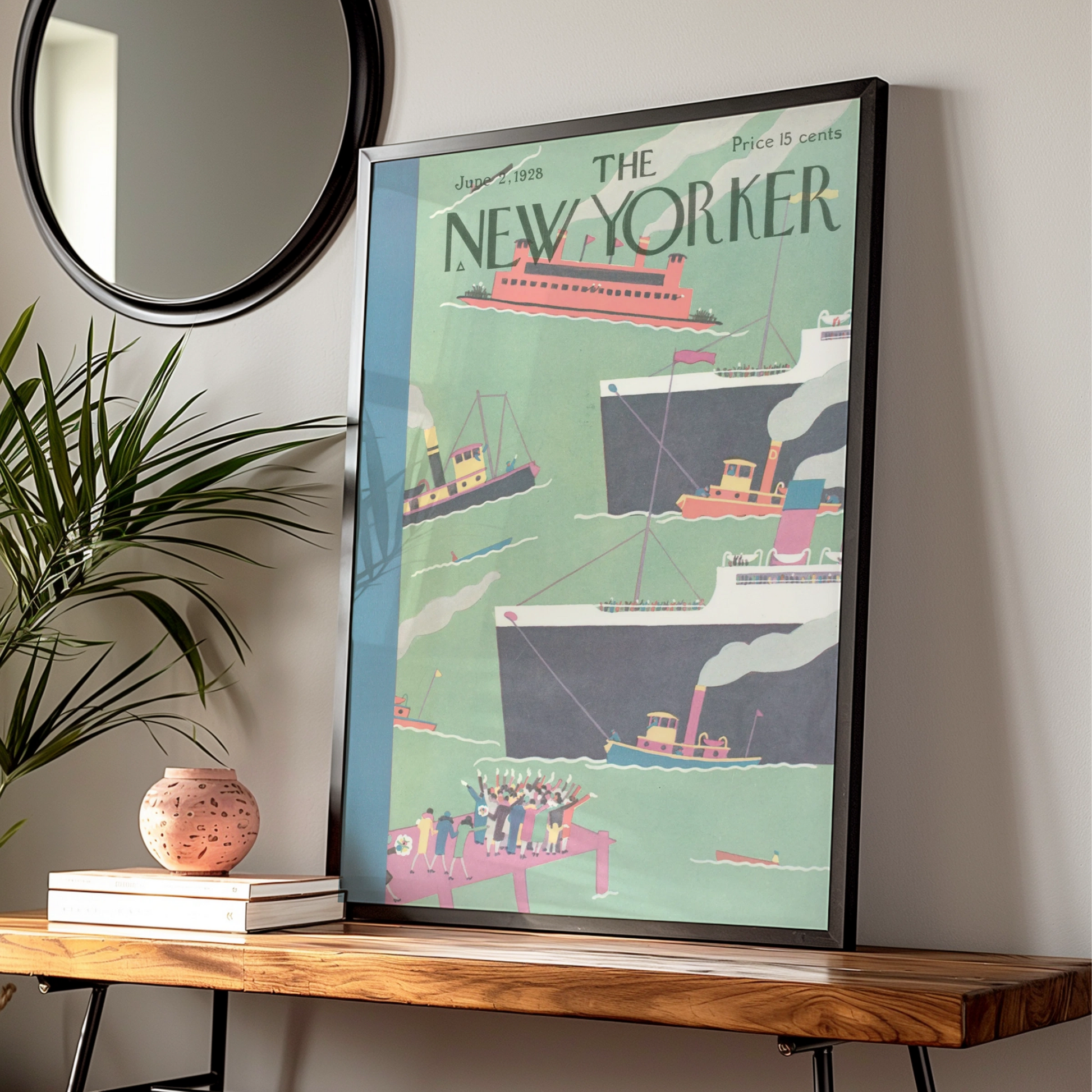 New Yorker 1928 Cover Poster, Vintage Harbour Ships Art, Art Deco Wall Print