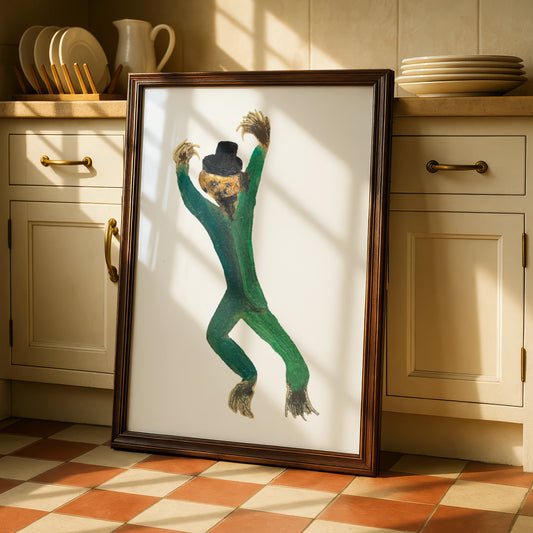 Halloween Monster Poster, Dancing Creature Art Print, Spooky Green Wall Art, Witchy Horror Decor