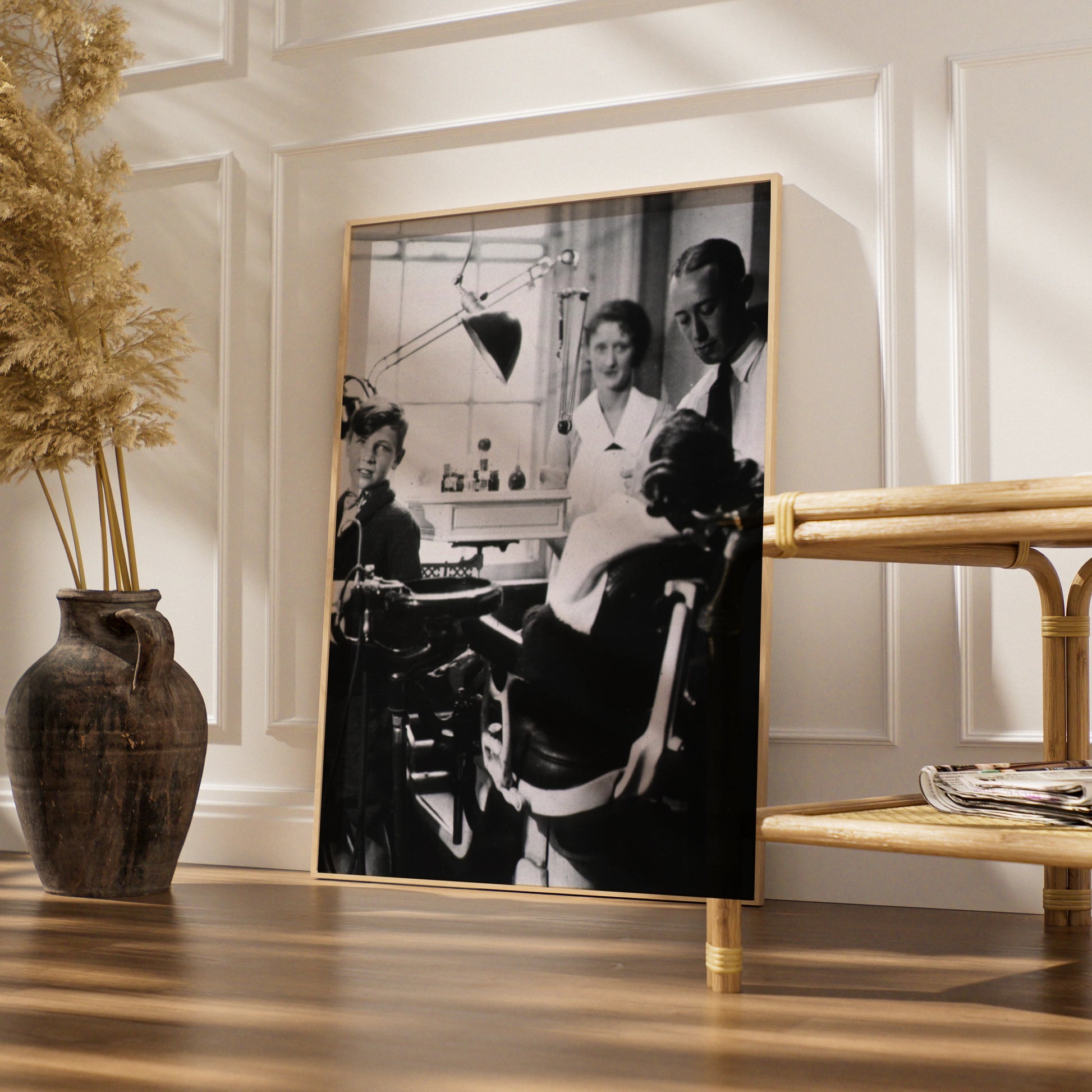 Vintage Dentist Chair Black White Photo Poster, Retro Dental Office Wall Art Print