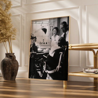 Vintage Dentist Chair Black White Photo Poster, Retro Dental Office Wall Art Print