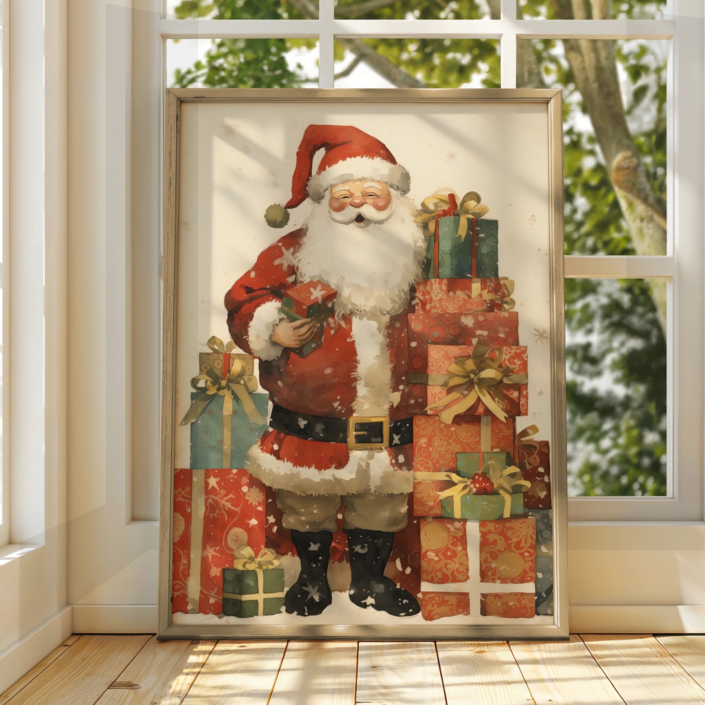 Santa Claus Christmas Poster, Vintage Father Christmas Wall Art, Festive Gifts Print