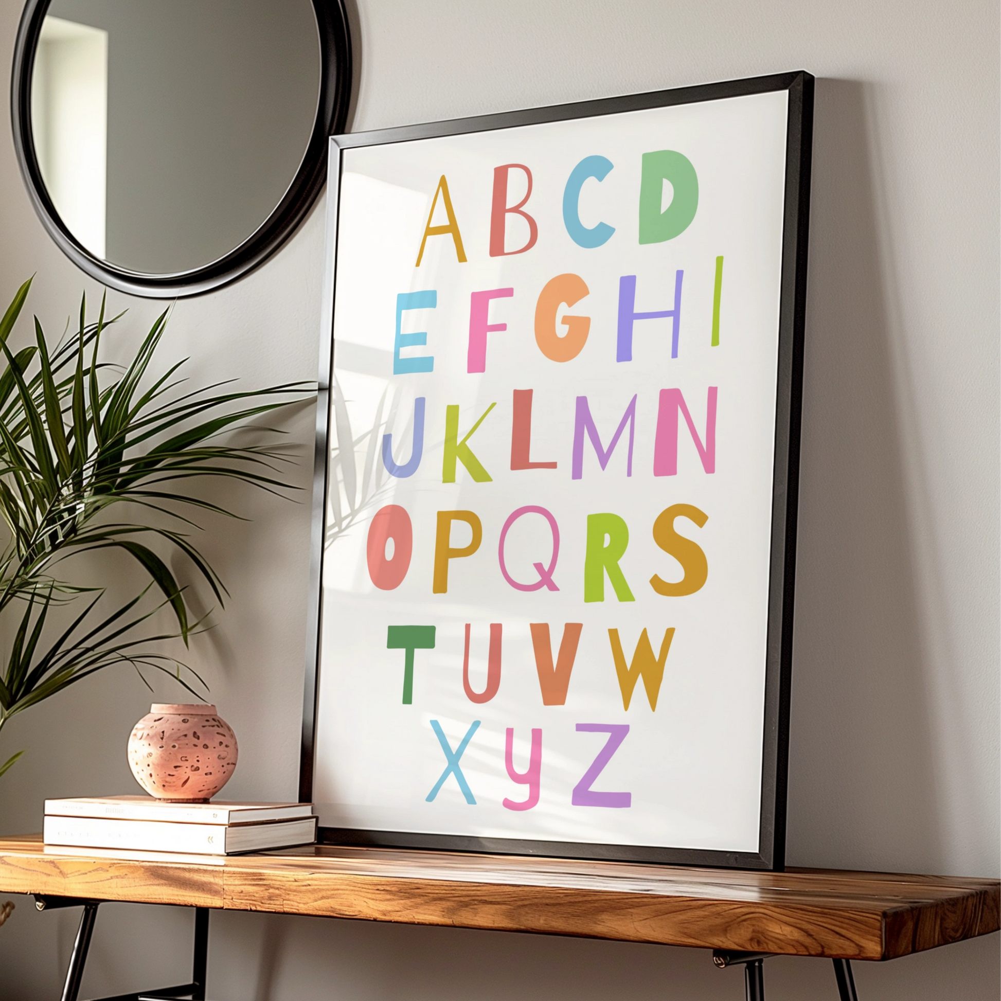 Colourful Alphabet Nursery Wall Art, ABC Kids Poster, Playroom Educational Print