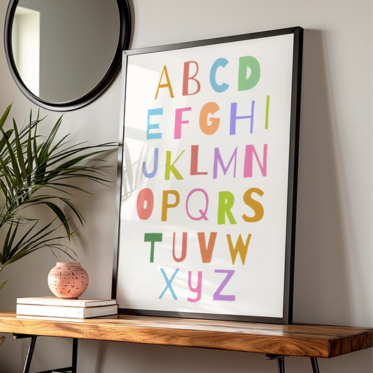 Colourful Alphabet Nursery Wall Art, ABC Kids Poster, Playroom Educational Print