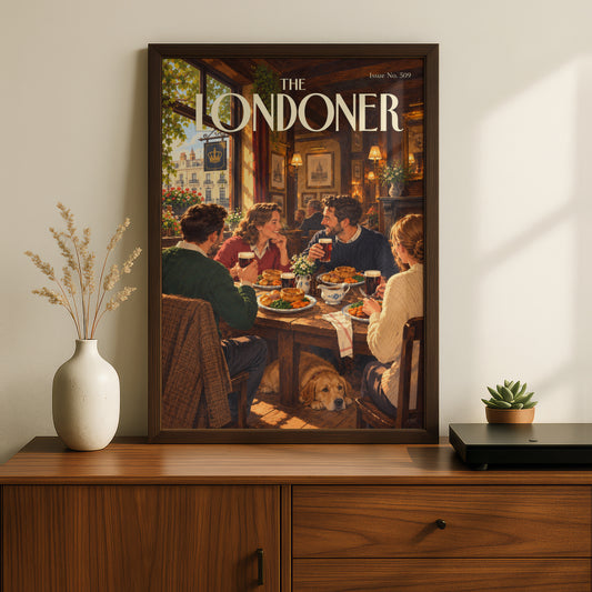Vintage London Pub Poster, Sunday Roast Wall Art, Retro Magazine Cover Print, Kitchen Dining Room