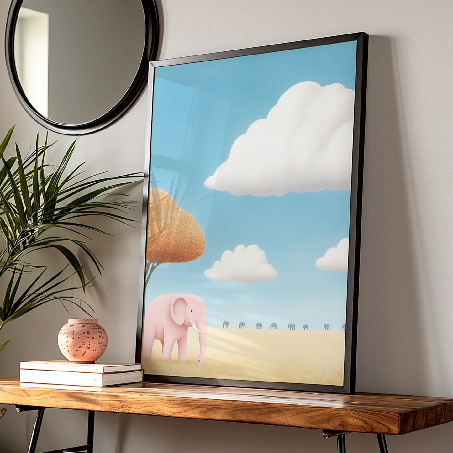 Elephant Nursery Wall Art, Pink Elephant Print, Safari Kids Room Poster, Baby Animal Decor