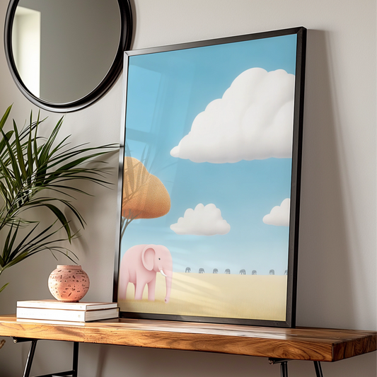 Elephant Nursery Wall Art, Pink Elephant Print, Safari Kids Room Poster, Baby Animal Decor