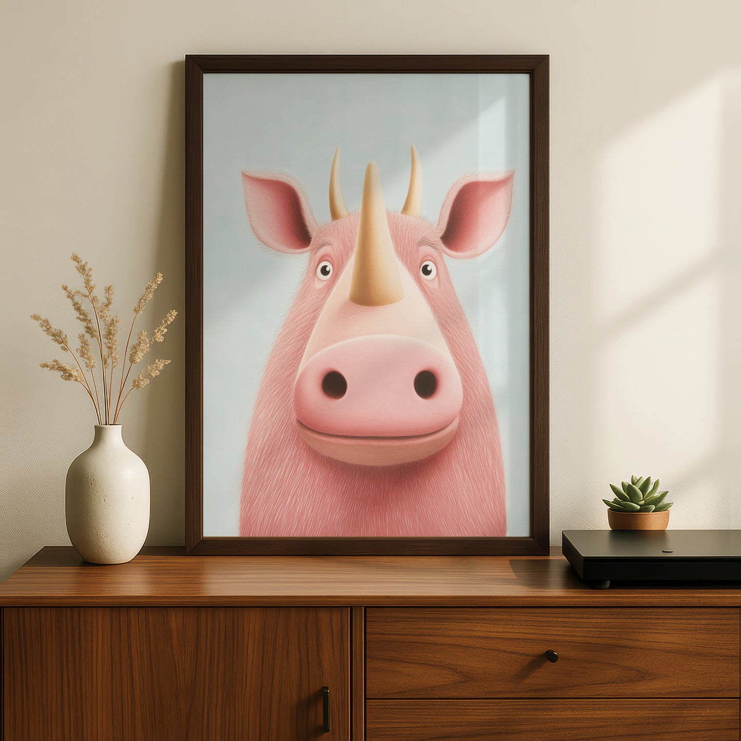 Cute Rhino Nursery Wall Art, Pink Rhinoceros Print, Kids Room Poster, Baby Animal Decor