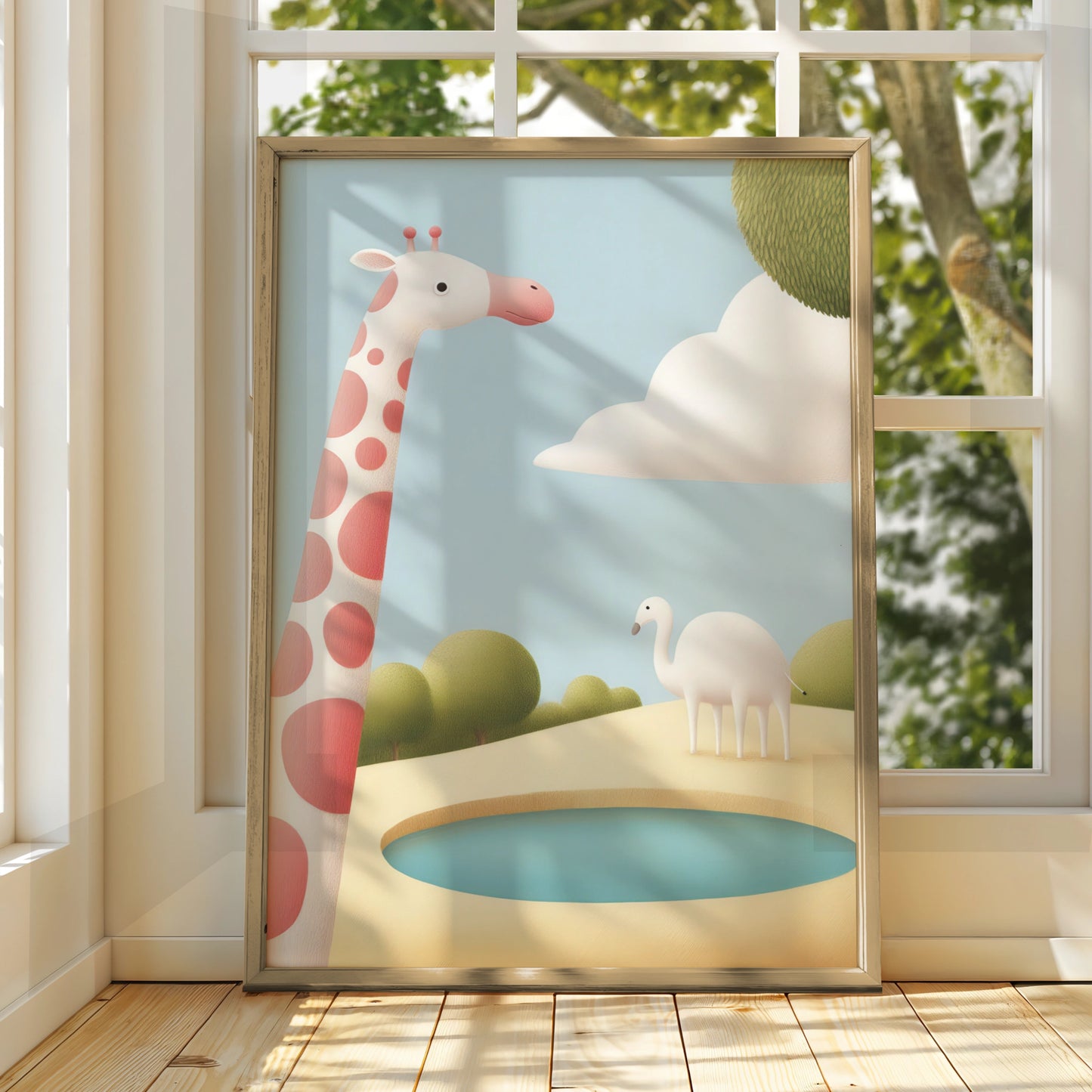 Giraffe Nursery Wall Art, Cute Animal Print, Pastel Baby Room Poster, Kids Decor