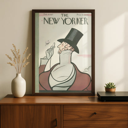 The New Yorker February 1927 Vintage Cover Poster, Top Hat Gentleman Art Deco Print
