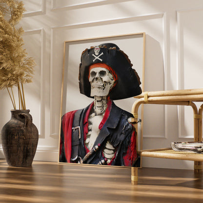 Skeleton Pirate Halloween Art Print, Skull Crossbones Poster, Spooky Wall Art