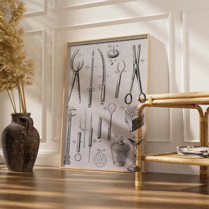 Vintage Surgical Instruments Print, Antique Medical Illustration, Halloween Gothic Wall Art Poster
