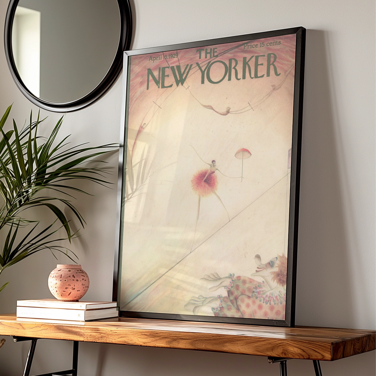 New Yorker 1929 Circus Poster, Vintage Tightrope Art Print, Art Deco Wall Decor