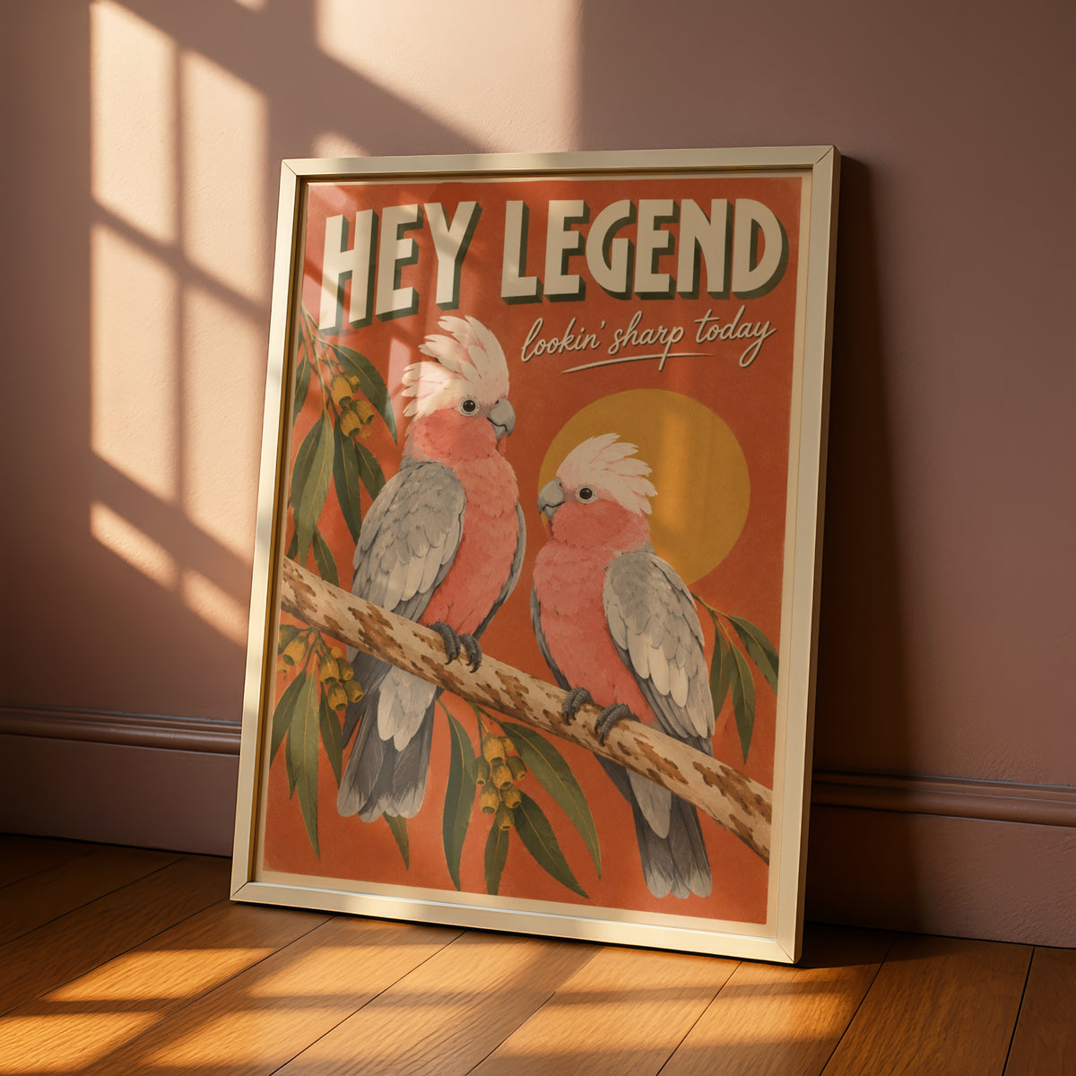 Galah Cockatoo Print, Hey Legend Australian Bird Poster, Retro Style Wall Art