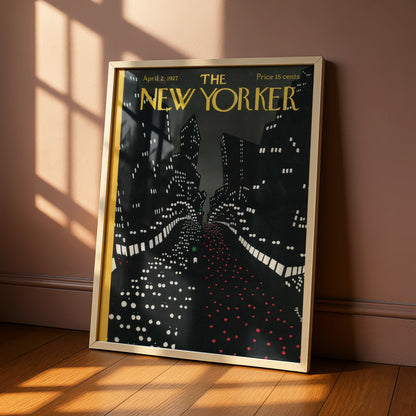 New Yorker 1927 Cover Poster, NYC Night Skyline Art Deco Wall Art Print, Vintage