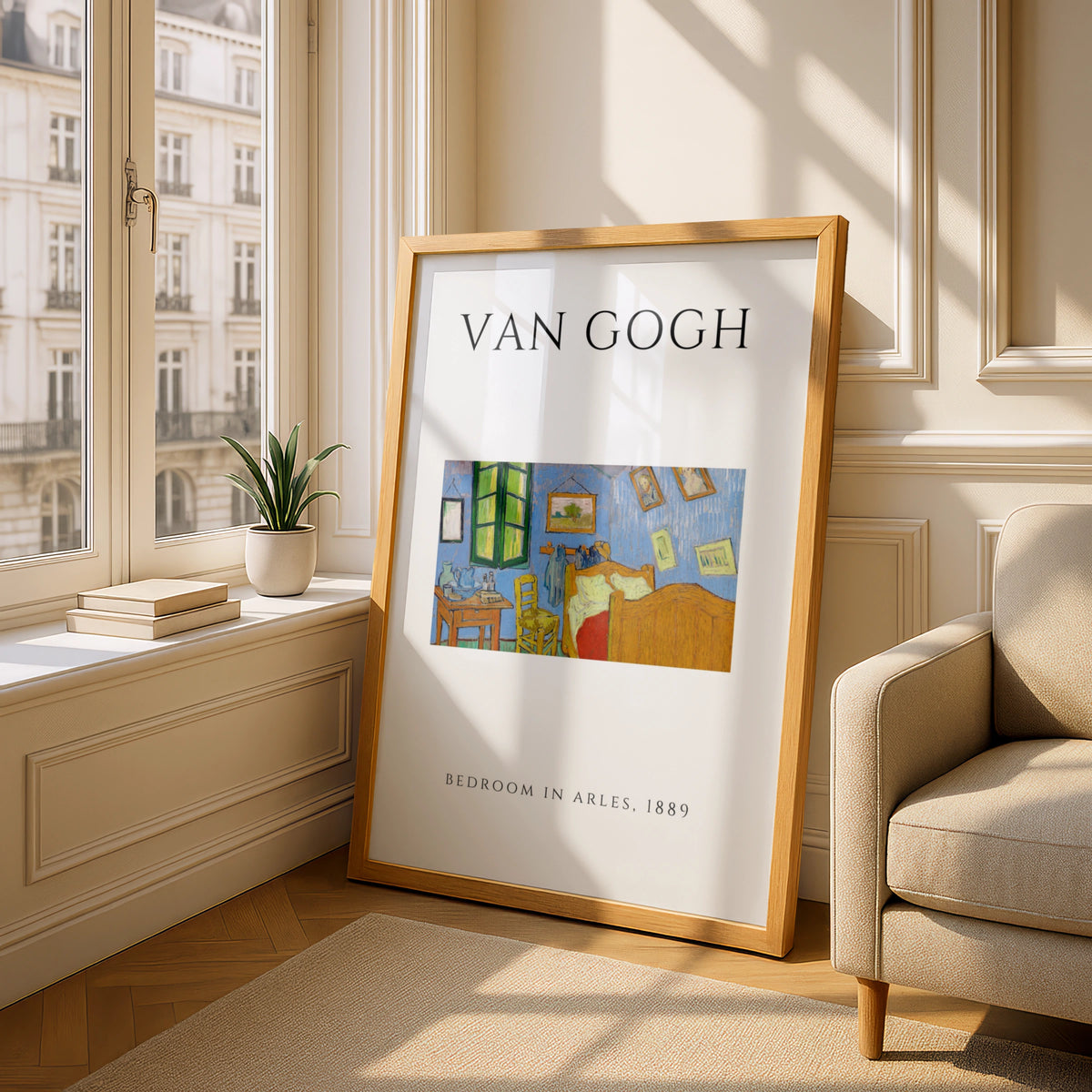 Van Gogh Bedroom in Arles Wall Art Print | Blue Post-Impressionist Poster, Gallery Wall – A5 Oak frame