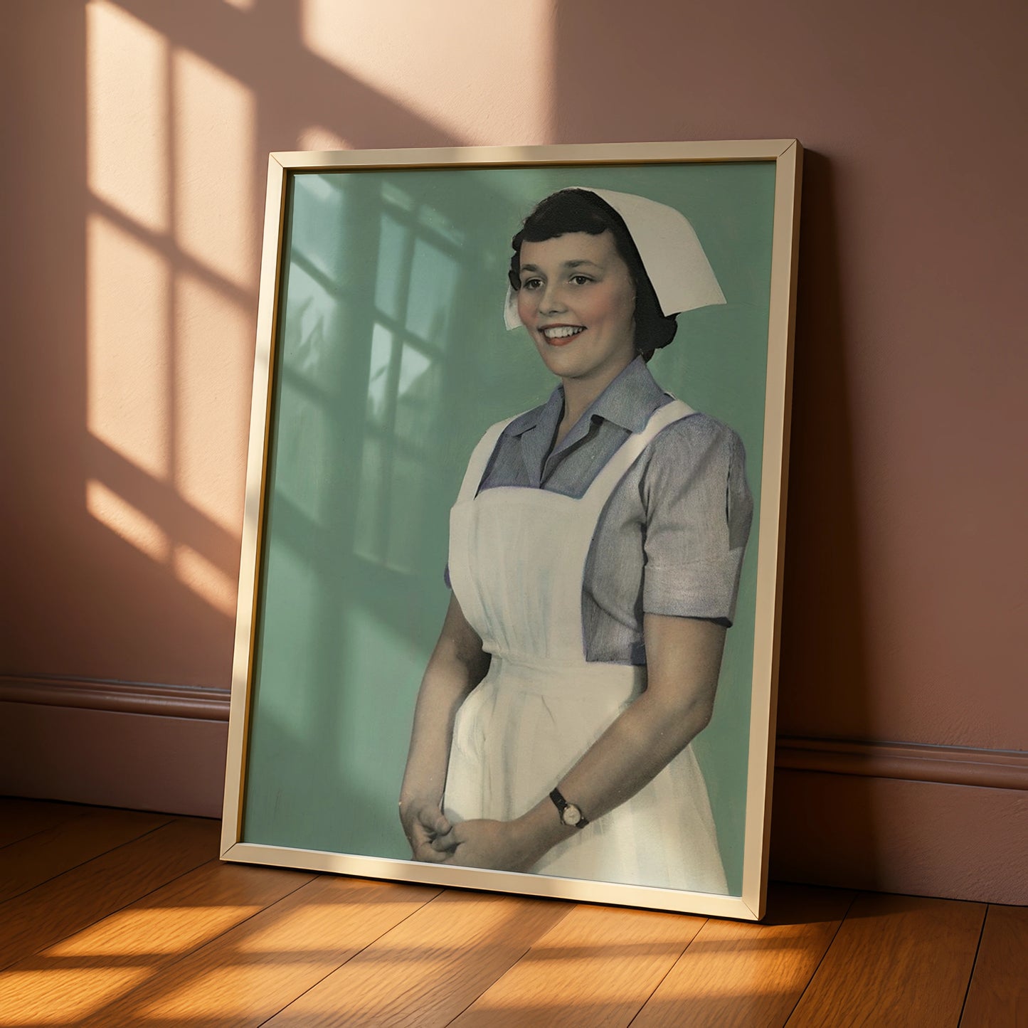 Vintage Nurse Portrait Poster, Retro Halloween Costume Wall Art, 1950s Teal Print
