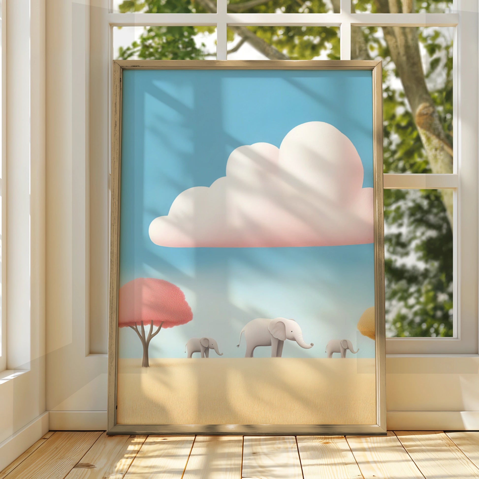 Elephant Nursery Wall Art, Cute Safari Print, Pastel Baby Room Poster, Kids Decor