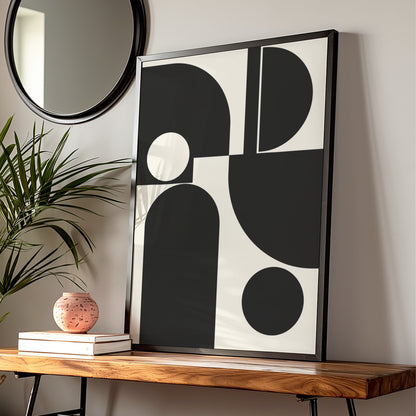 Monochrome Geometric Abstract Print, Black and White Bauhaus Poster, Minimalist Wall Art — Digital Download