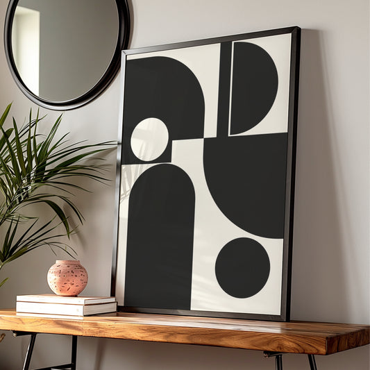 Monochrome Geometric Abstract Print, Black and White Bauhaus Poster, Minimalist Wall Art